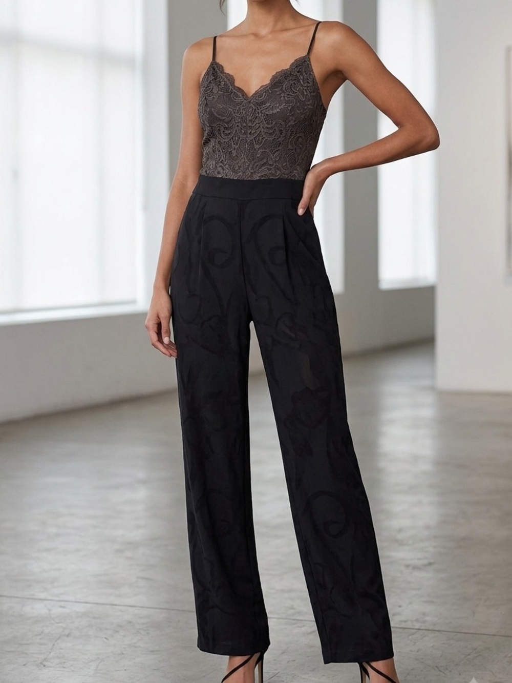 Quiz- Black Lace Jumpsuit